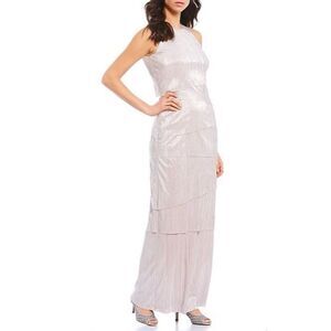 Teagan High Round Neck Tiered Pleated Gown NWT